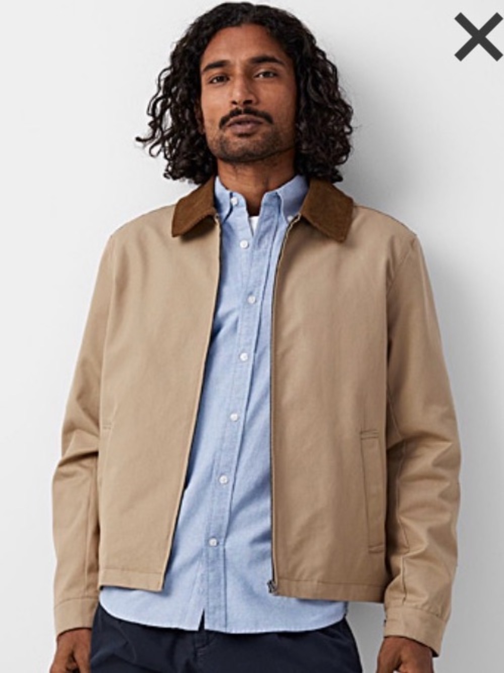Le 31 Simons Corduroy Collar Canvas Jacket Tan Beige Large